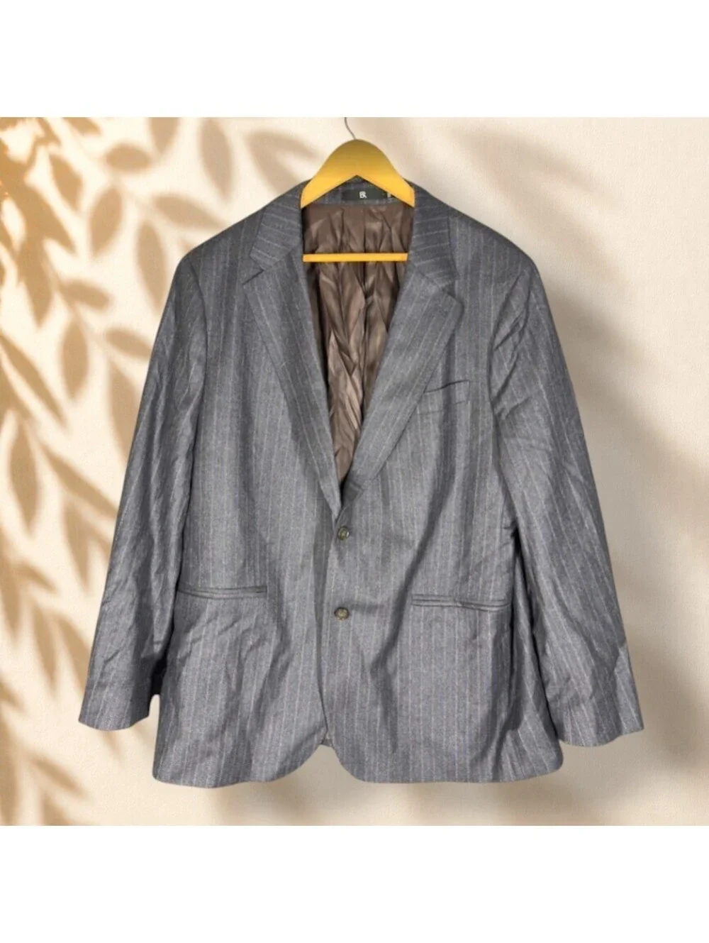 BR Blazer Men 46 Gray Striped Button Up Collared Long Sleeve Pockets Career